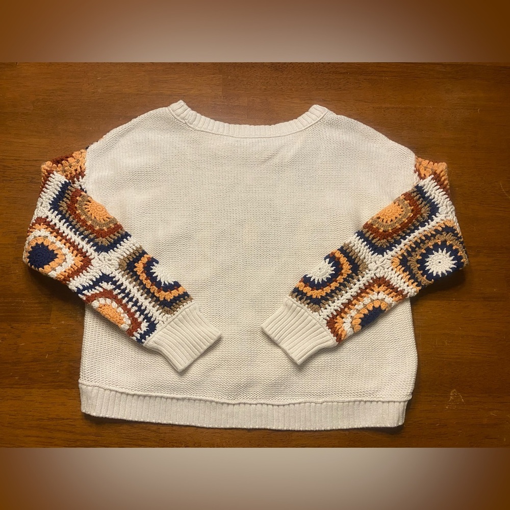 American Eagle Outfitters Crochet Patchwork Cropped Boho Sweater - Picture 5 of 8